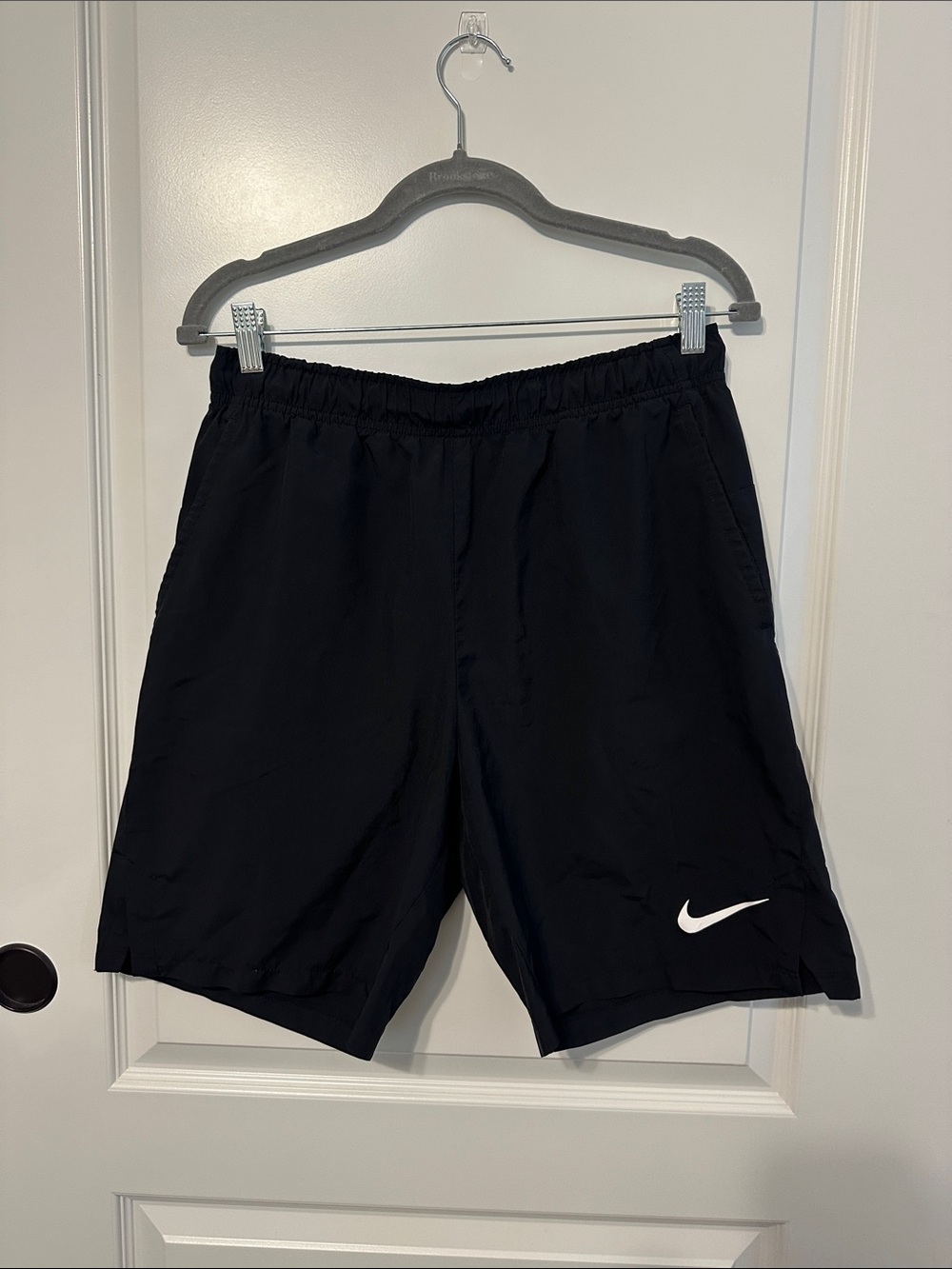 Nike Black Athletic Shorts with White Swoosh Logo